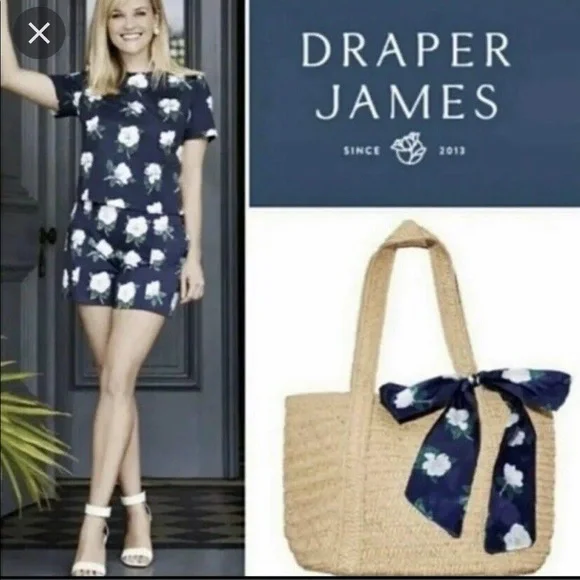 NWT Draper James Straw Tote Bag with Floral Scarf - Picture 2 of 4